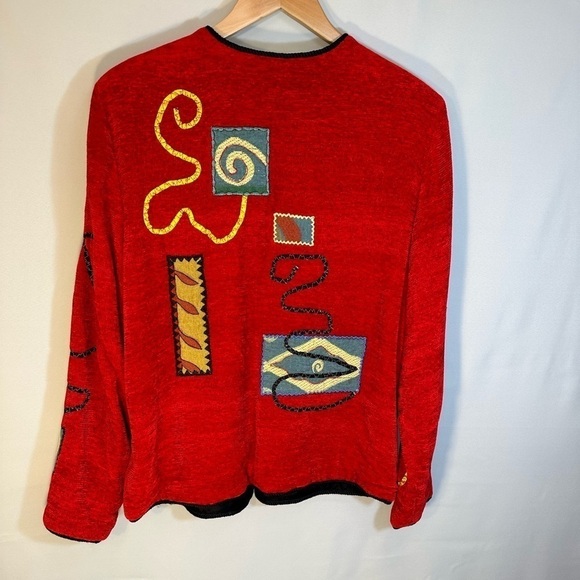 Indigo Vintage Front Button Long Sleeve Blazer Jacket Patchwork Wearable Art S - Picture 4 of 9